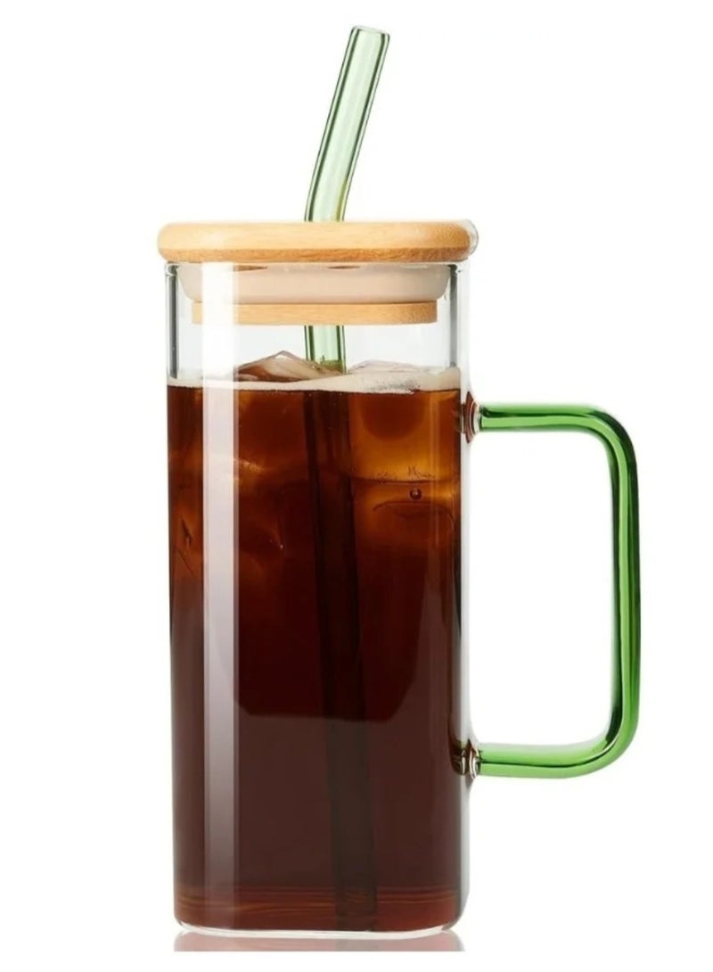 Glass Coffee Mugs with Lids and Straw Drinking Glasses Tumbler for Juice Smoothies Cocktail Home Travel Sipper Cup (Pack of 1) - Image 1